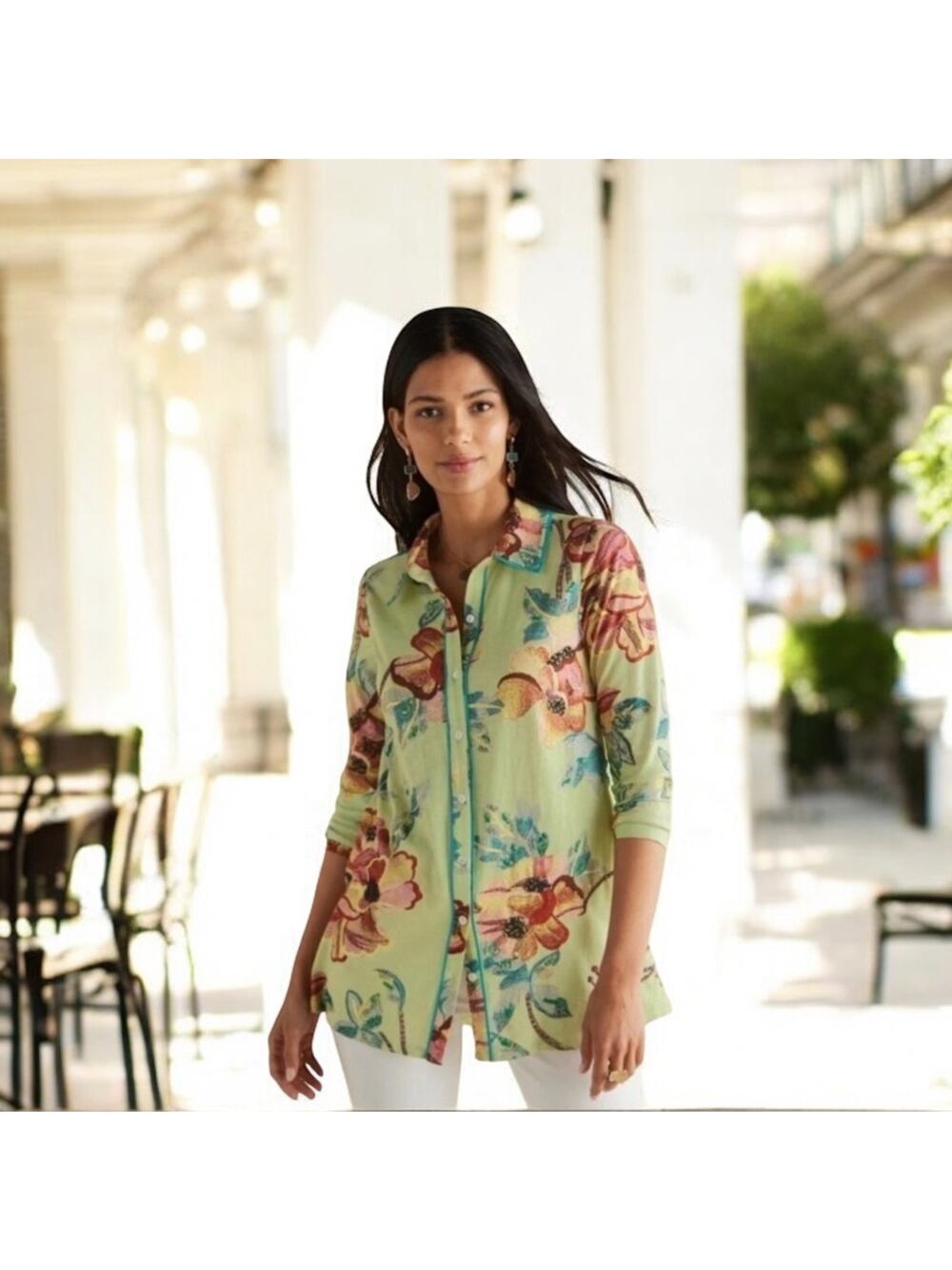 Soft Surroundings Elena Tropical Floral Tunic Top SZ S NWT